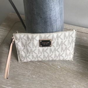 Michael Kors logo tan clutch/wristlet